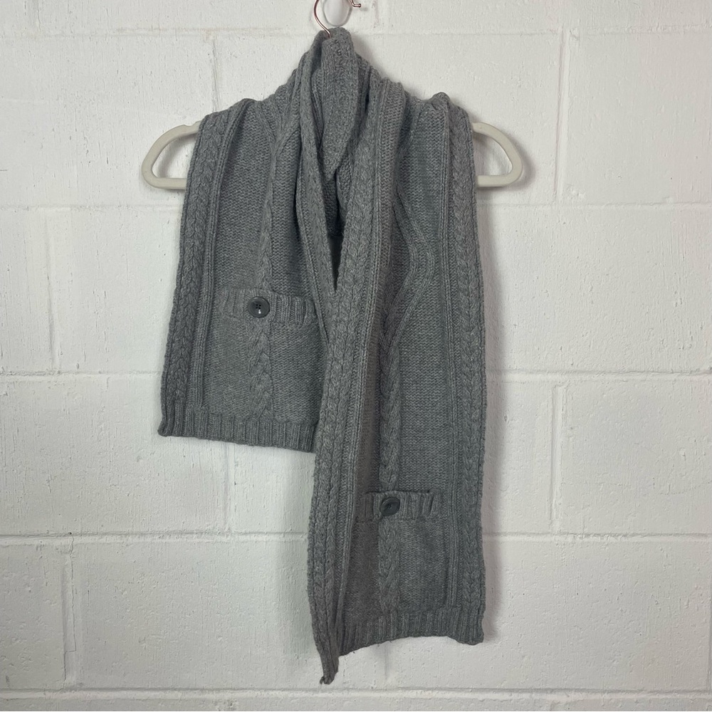 Talbots Alpaca Blend Gray Scarf Pockets Cable Knit Winter Outdoor Cabin Core OS‎